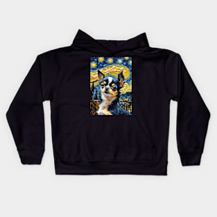 Chihuahua Dog Breed Painting in a Van Gogh Starry Night Art Style Kids Hoodie